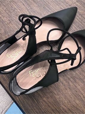 Franco Sarto Black Pointed Lace-Up D'Orsay Flats